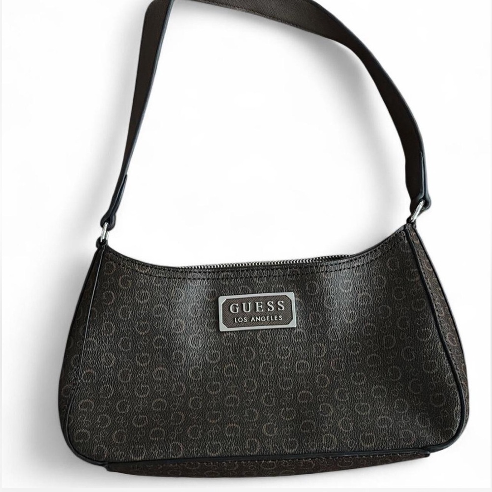 GUESS Dark Brown Monogram Shoulder Bag